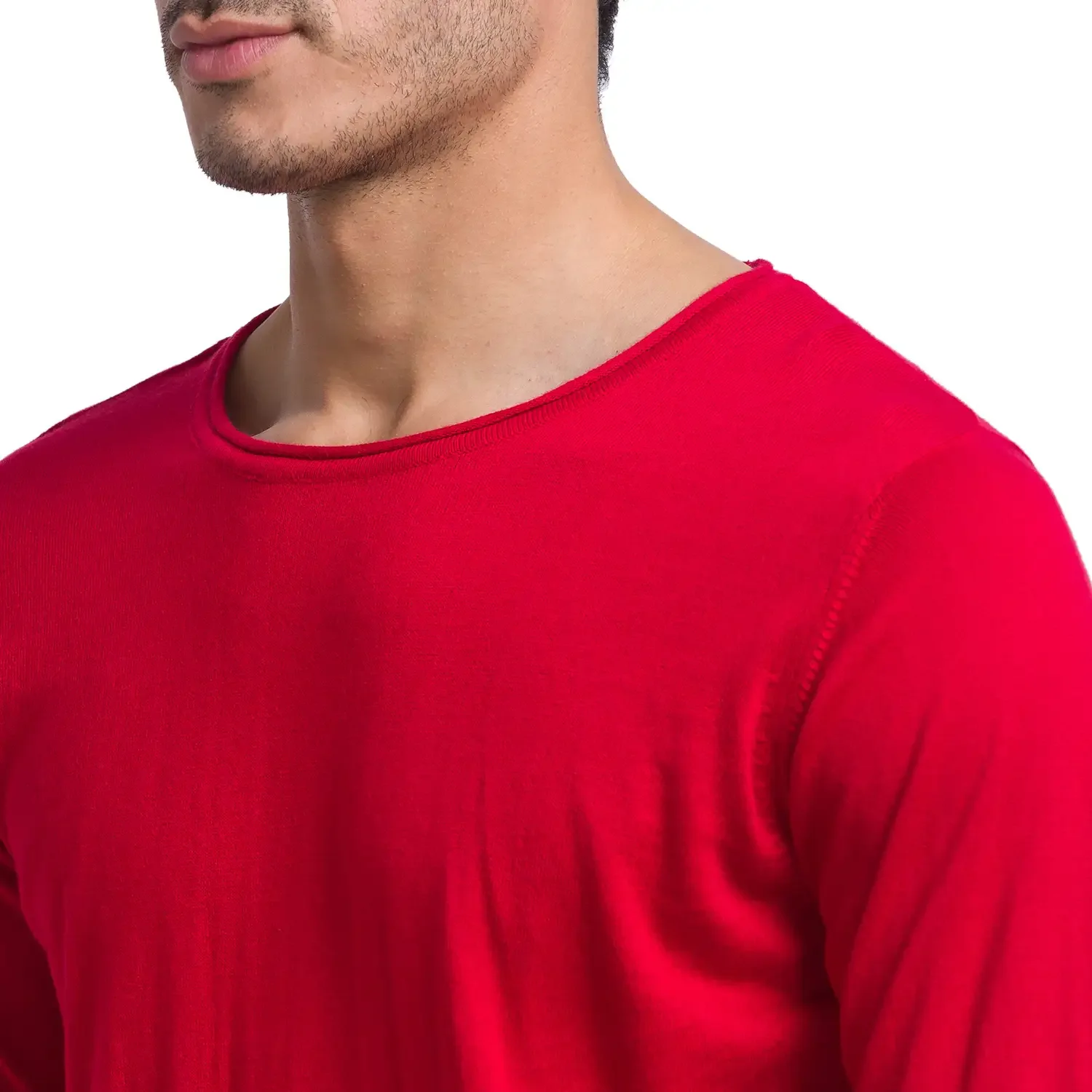 Men Red Solid Cotton Full Sleeve Sweaters - Image 6