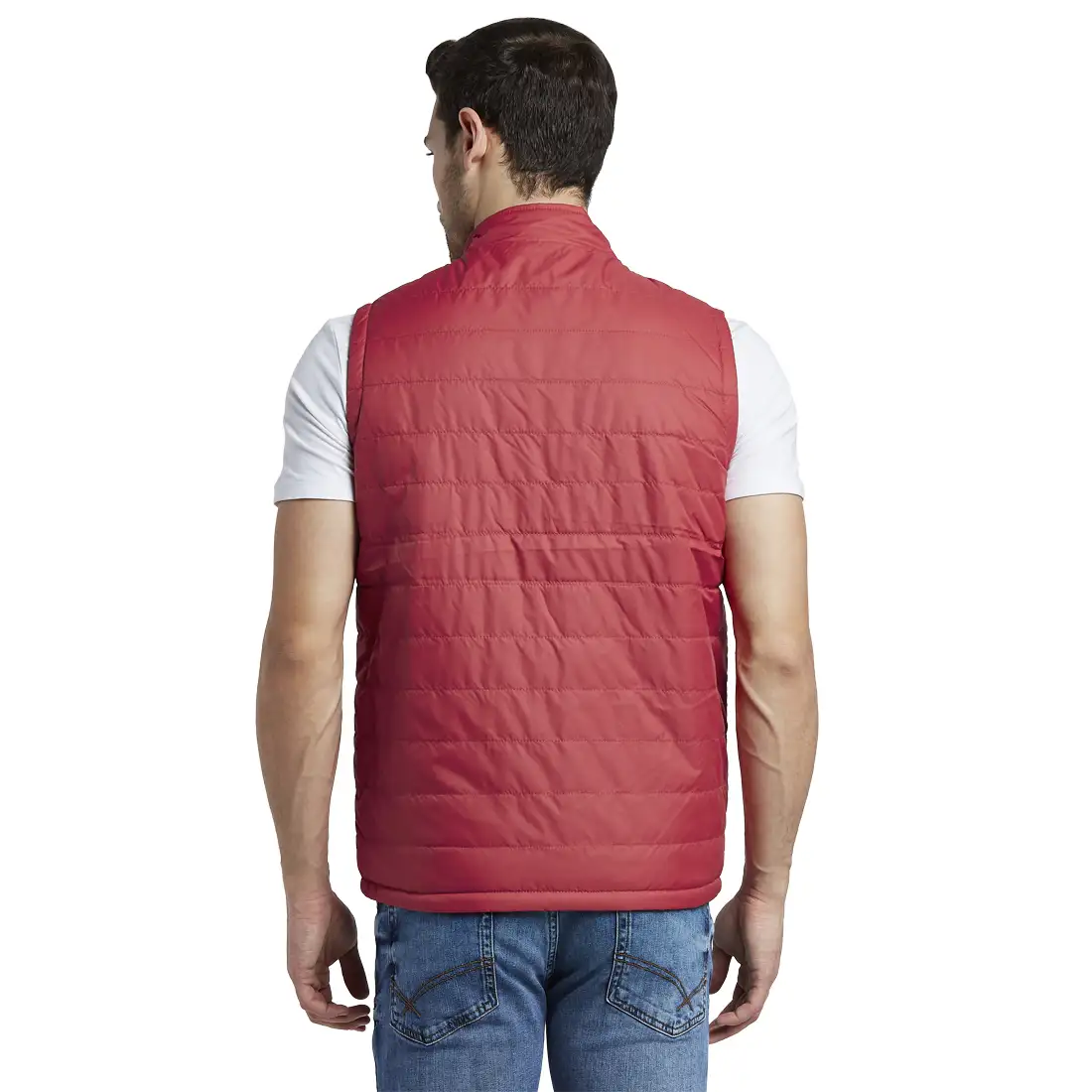 Men Red Solid Polyester Sleeveless Jackets - Image 4