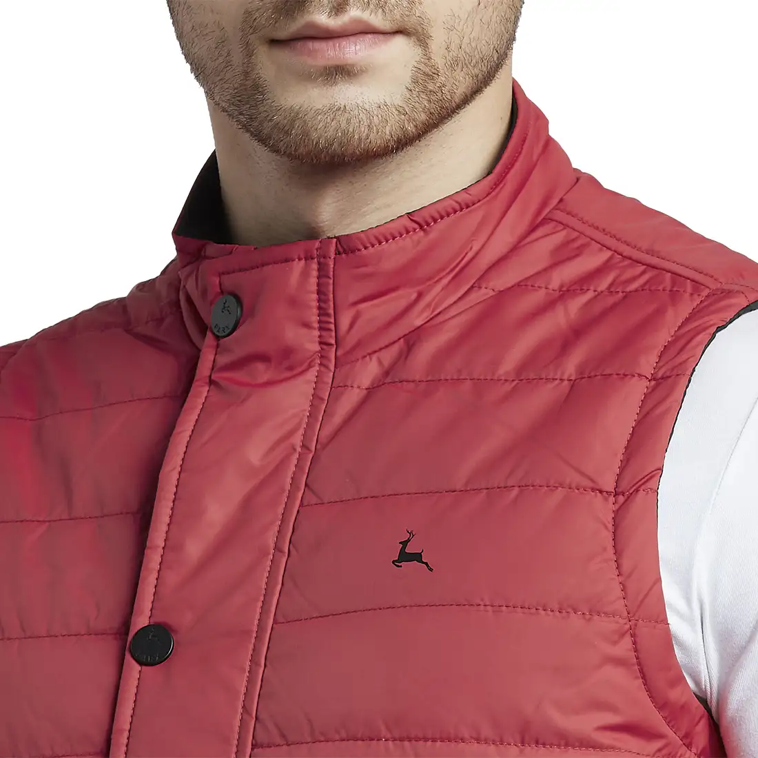 Men Red Solid Polyester Sleeveless Jackets - Image 6