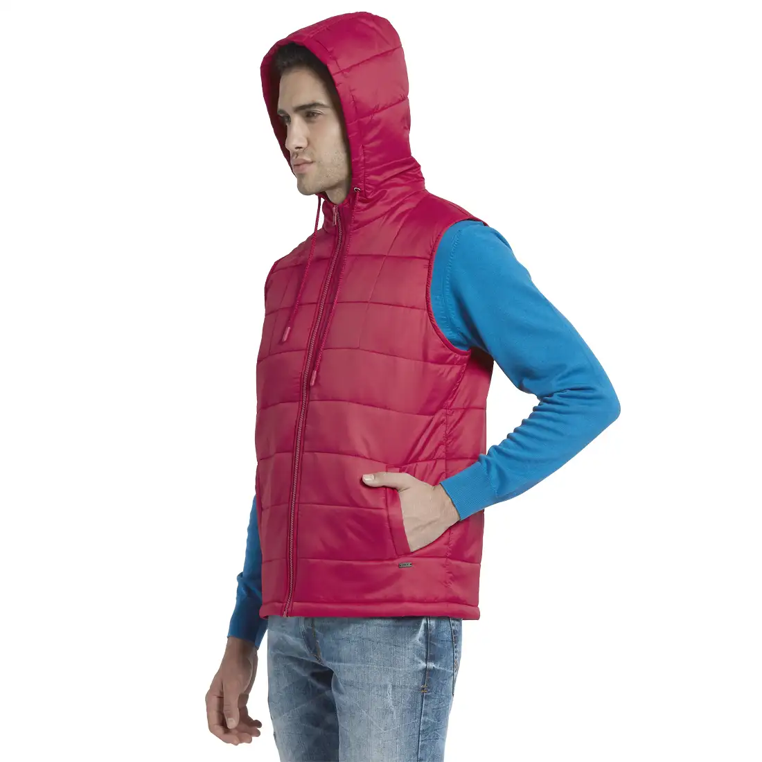 Men Red Solid Polyester Sleeveless Jackets - Image 3