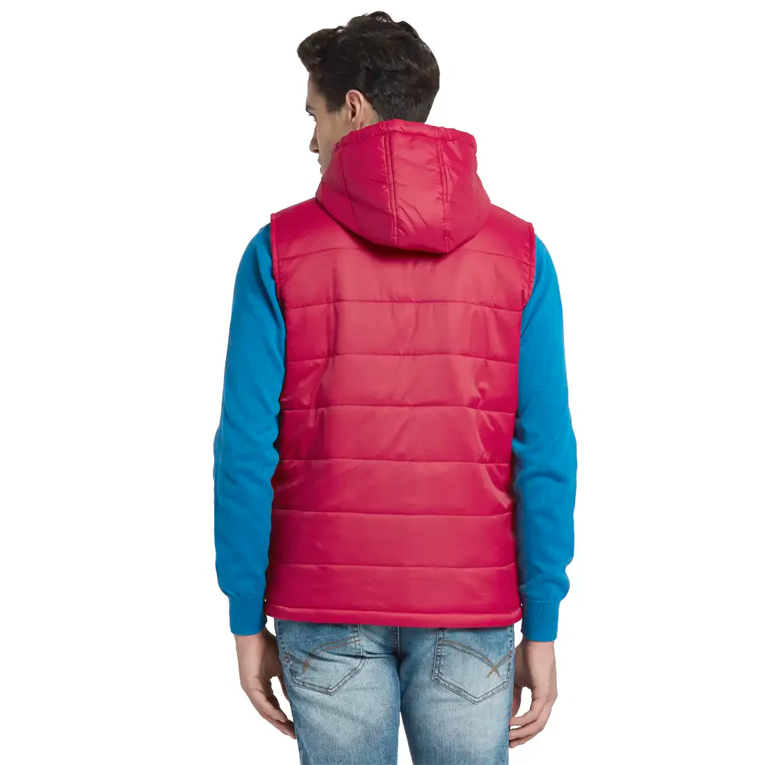 Men Red Solid Polyester Sleeveless Jackets - Image 4
