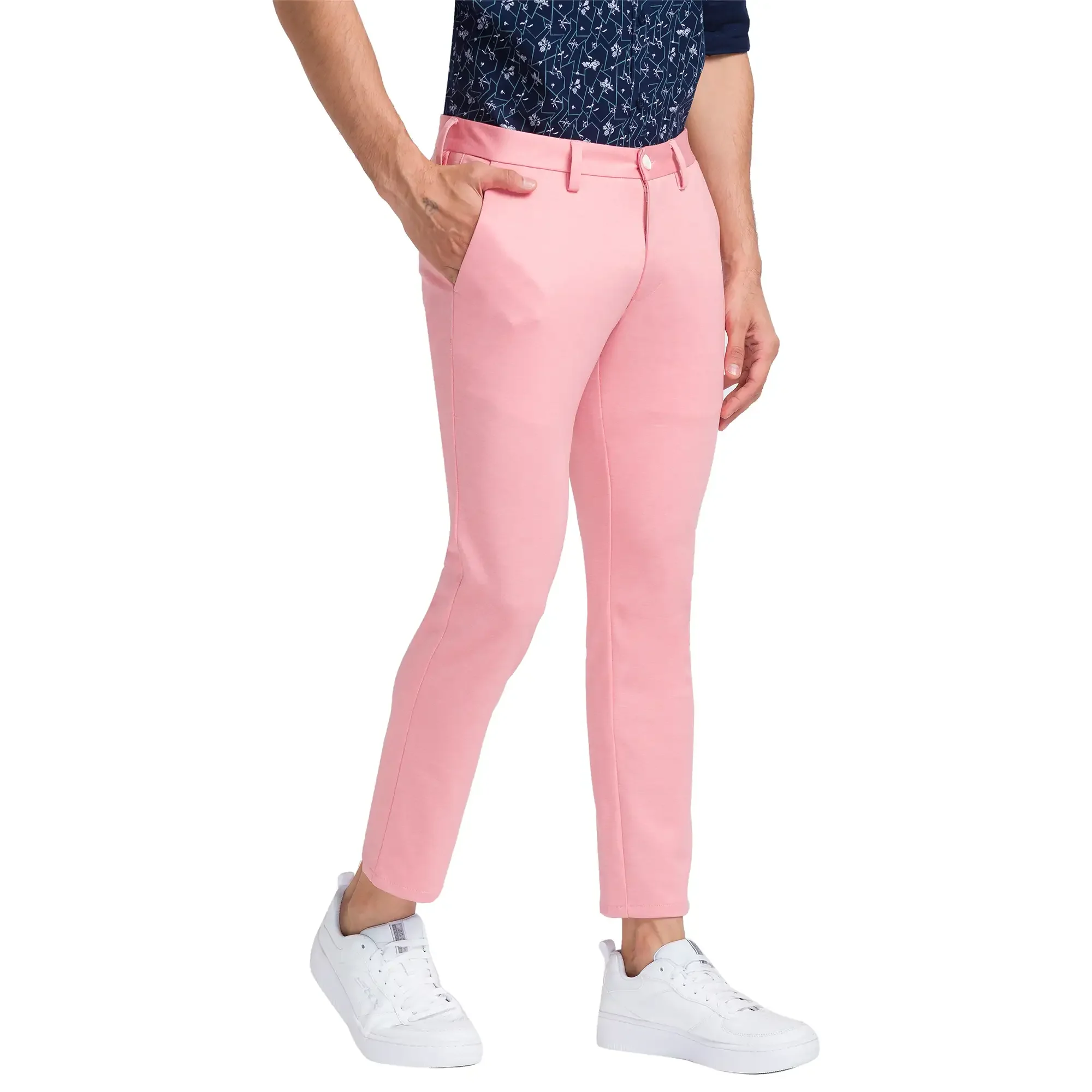 Men Red Super Slim Fit Solid Terylene Blend Trouser - Image 2