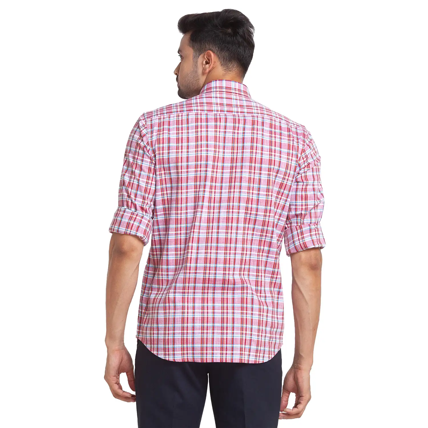 Men Red Tailored Fit Checks Cotton Full Sleeve Shirts - Image 4
