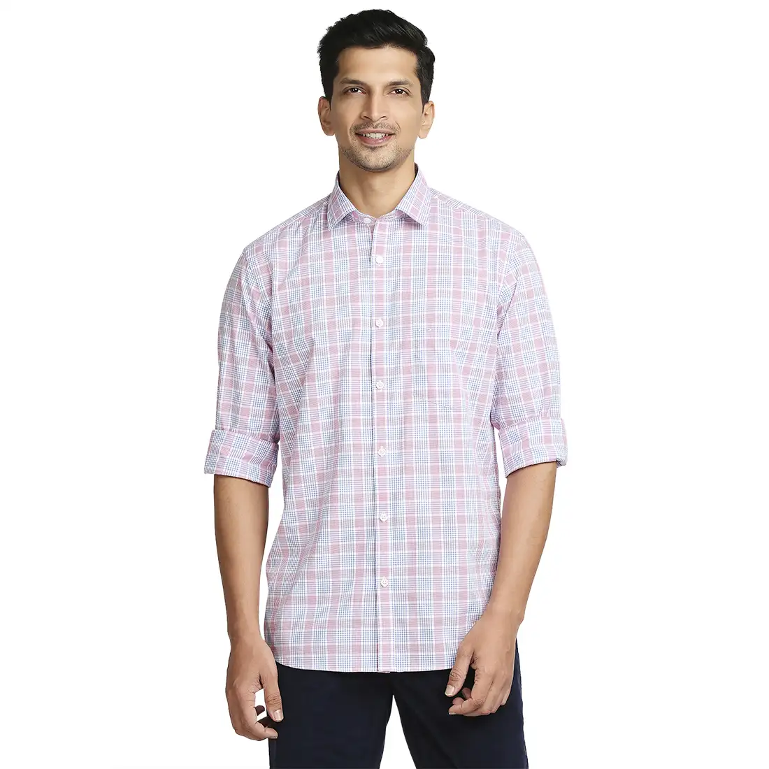 Men Red Tailored Fit Checks Cotton Full Sleeve Shirts