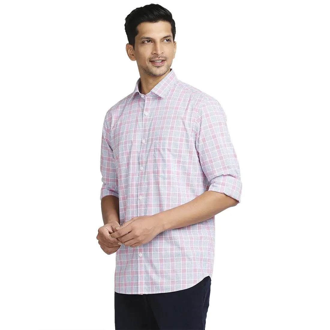 Men Red Tailored Fit Checks Cotton Full Sleeve Shirts - Image 3