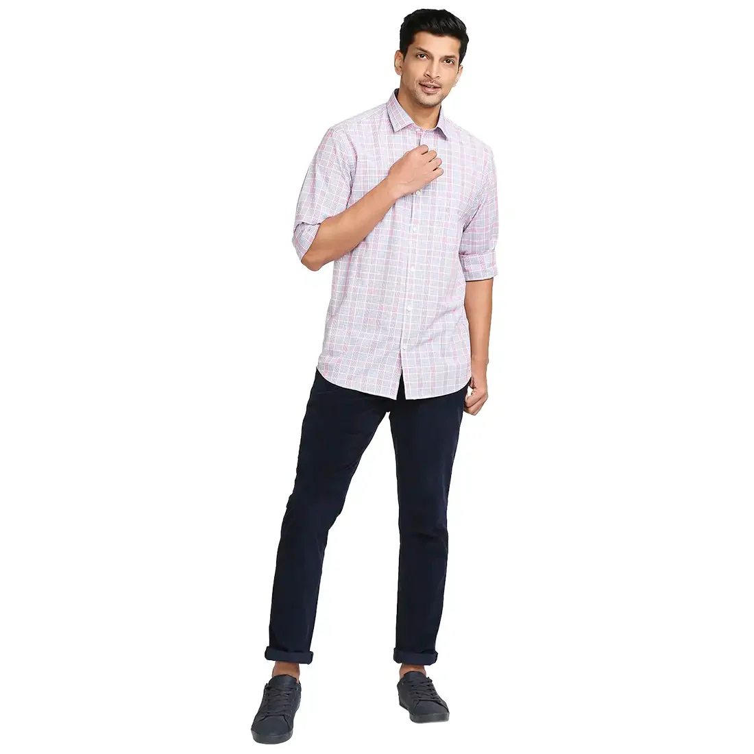 Men Red Tailored Fit Checks Cotton Full Sleeve Shirts - Image 5