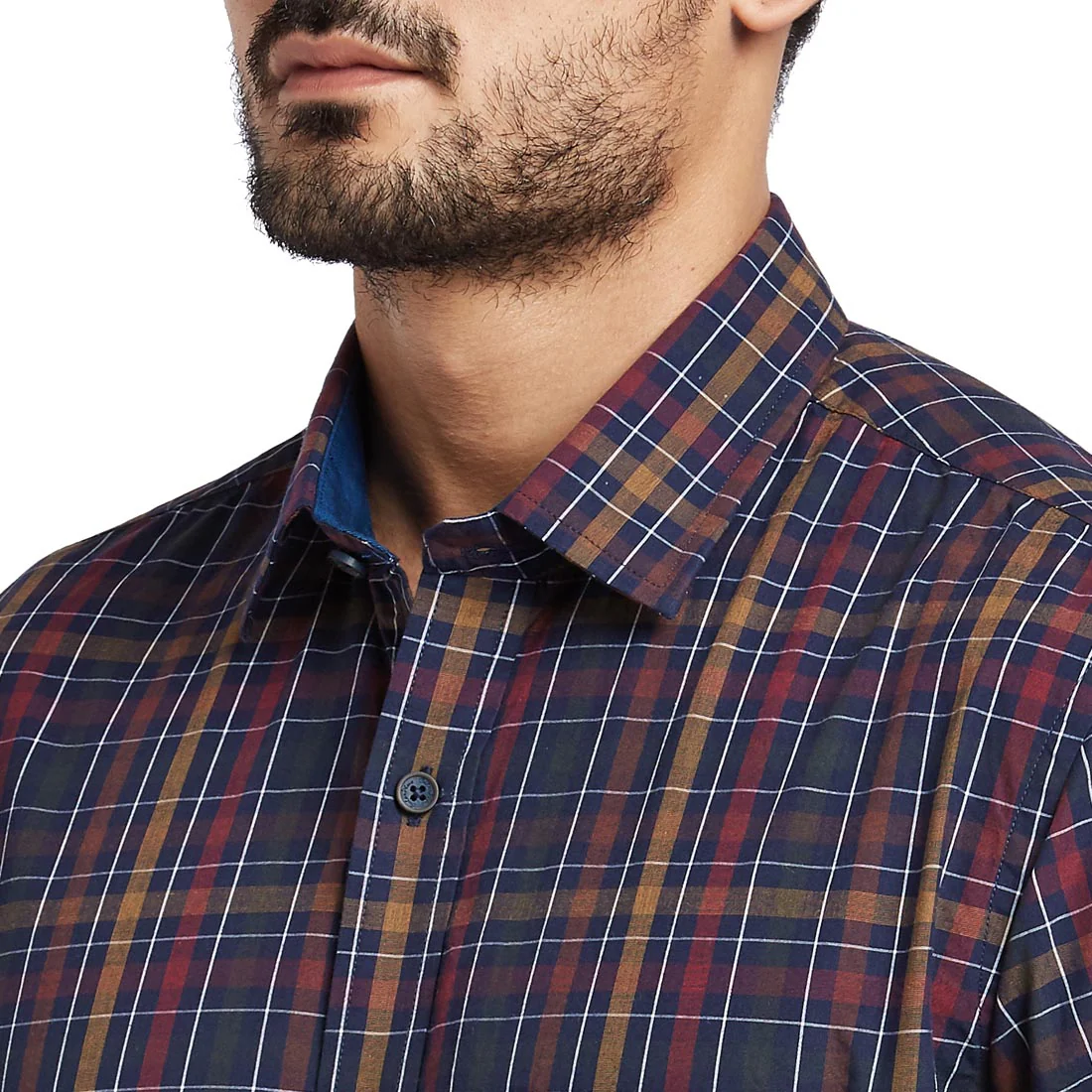 Men Red Tailored Fit Checks Cotton Full Sleeve Shirts - Image 6