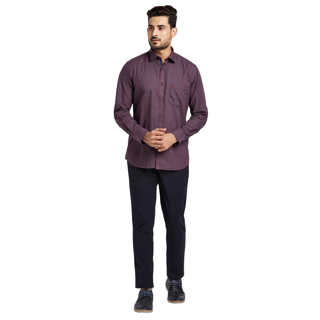 Men Red Tailored Fit Checks Cotton Full Sleeve Shirts - Image 5