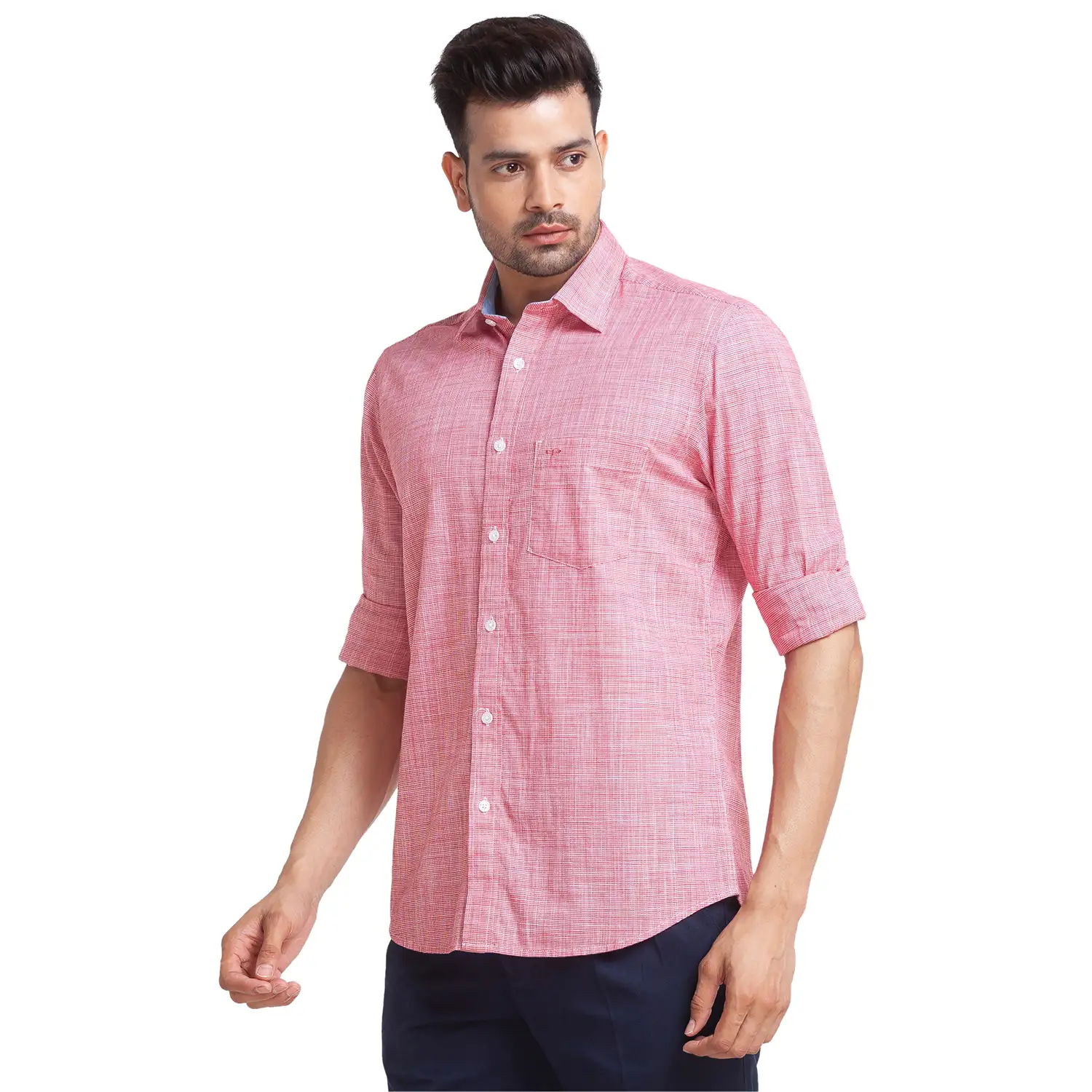 Men Red Tailored Fit Checks Cotton Full Sleeve Shirts - Image 3