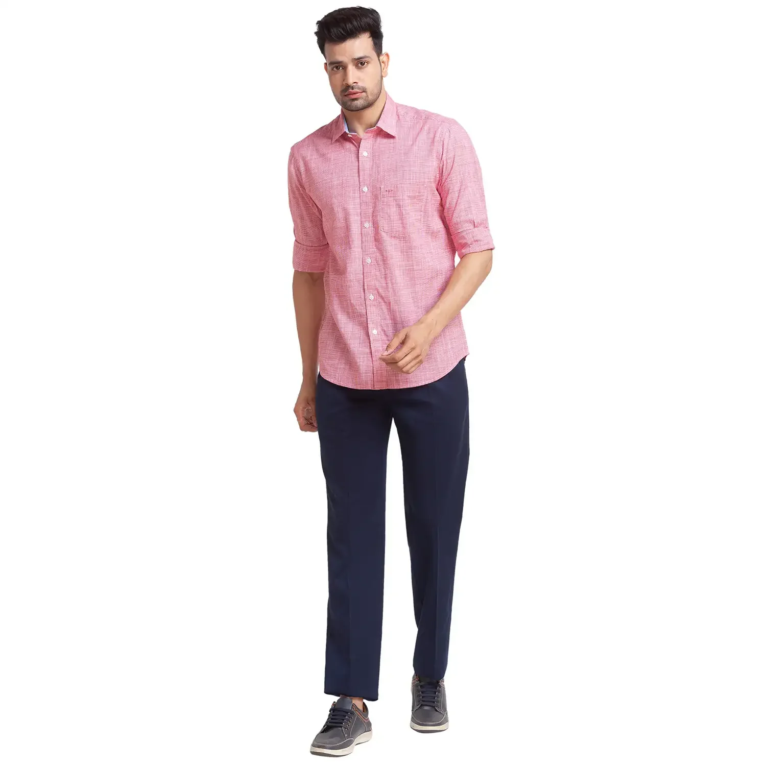 Men Red Tailored Fit Checks Cotton Full Sleeve Shirts - Image 5