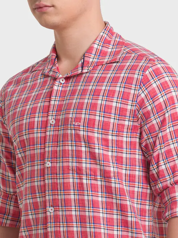 Men Red Tailored Fit Checks Cotton Full Sleeve Shirts - Image 6