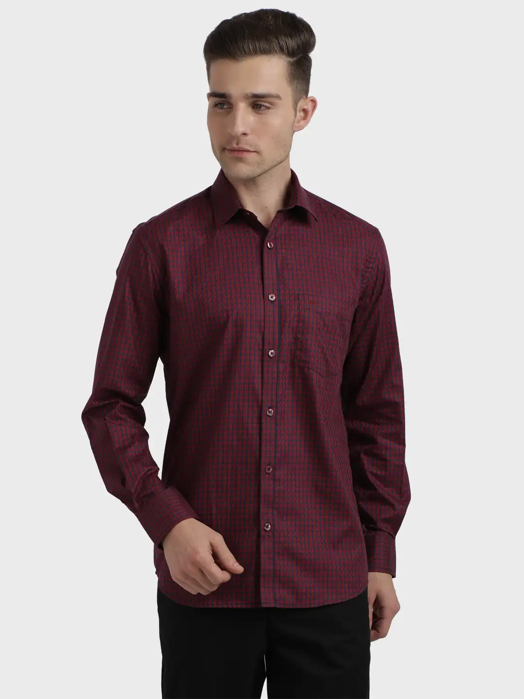 Men Red Tailored Fit Checks Cotton Full Sleeve Shirts