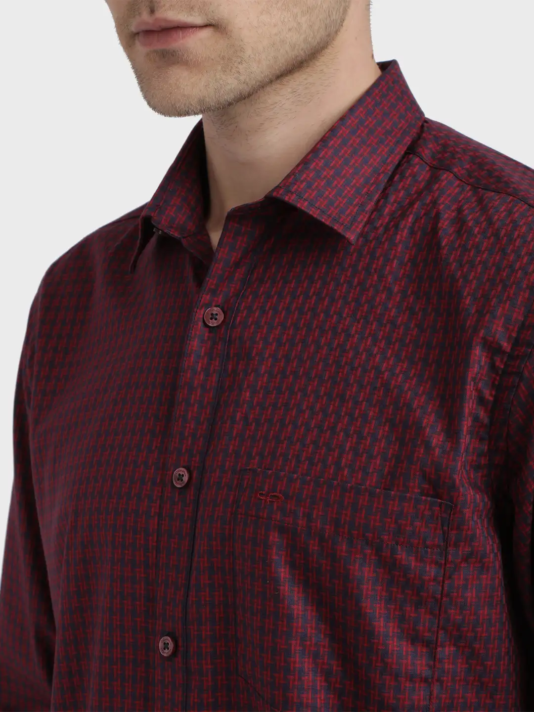 Men Red Tailored Fit Checks Cotton Full Sleeve Shirts - Image 6