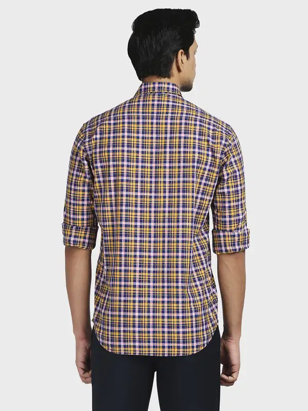 Colorplus Men Yellow Checks Tailored Fit Cotton Casual Shirt - Image 4