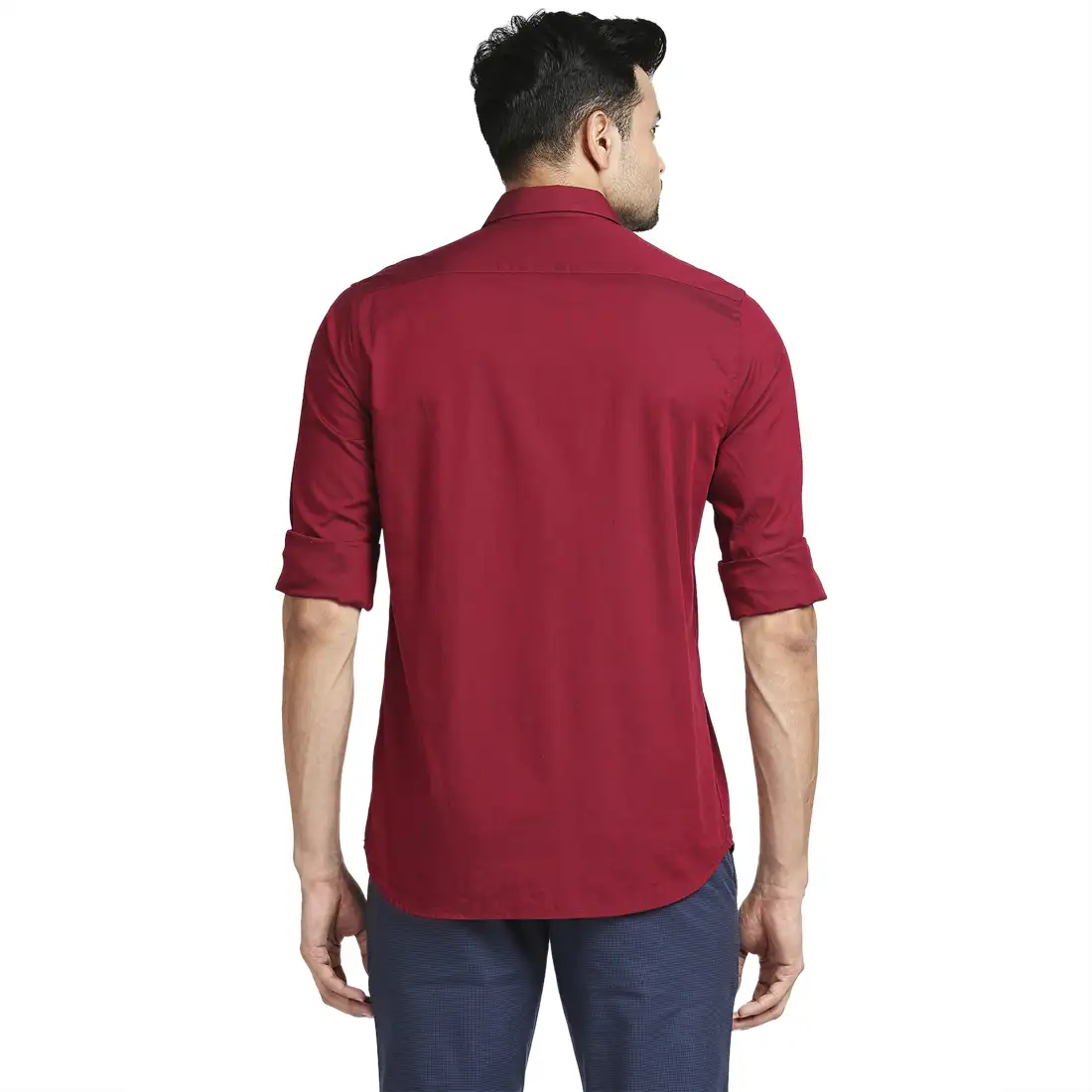 Men Red Tailored Fit Cross Dyed Cotton Full Sleeve Shirts - Image 4