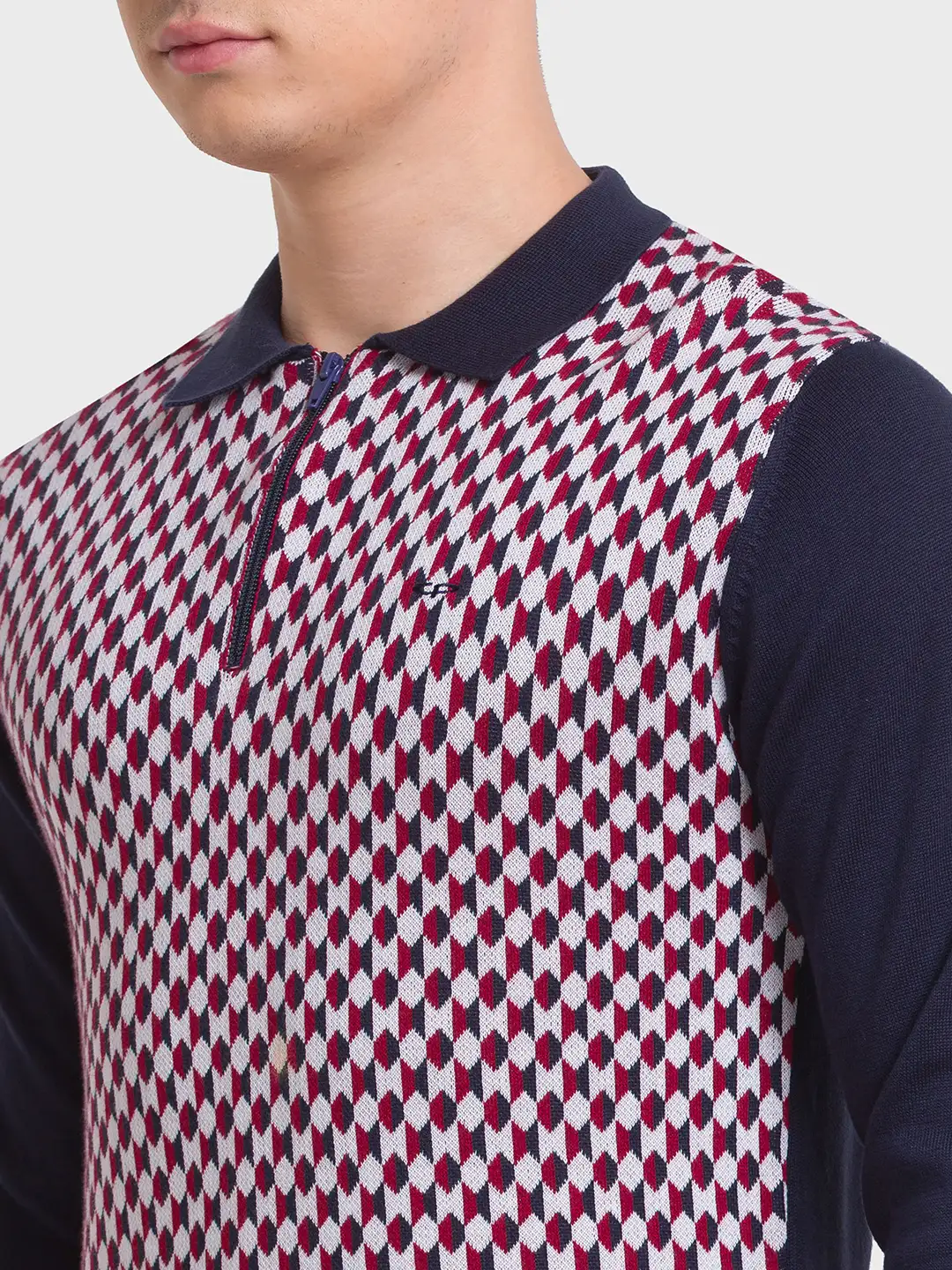 Men Red Tailored Fit Jacquard Cotton Full Sleeve T-Shirt - Image 6