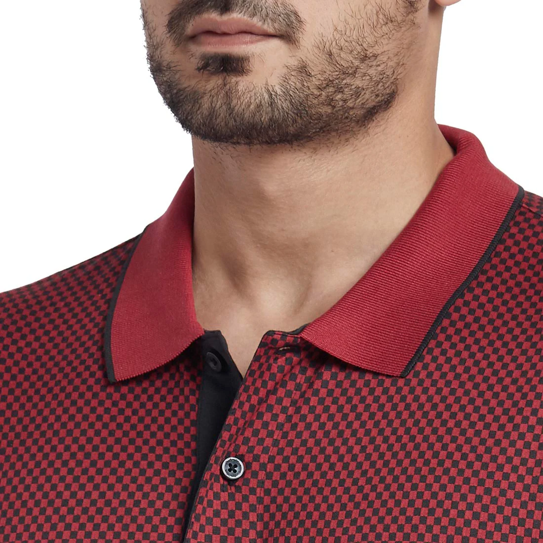 Men Red Tailored Fit Jacquard Cotton Half Sleeve T-Shirt - Image 6