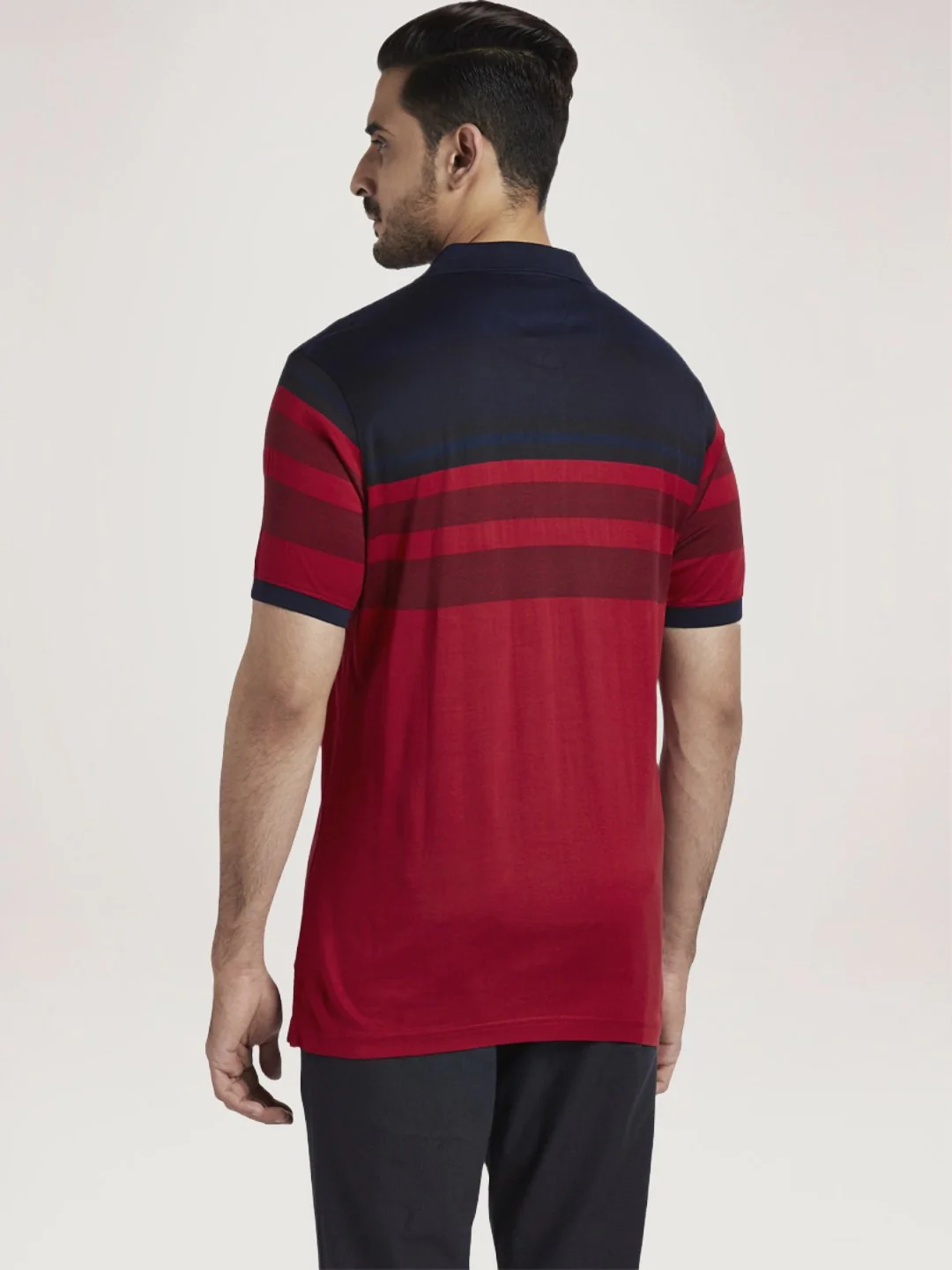 Men Red Tailored Fit Jacquard Cotton Half Sleeve T-Shirt - Image 3