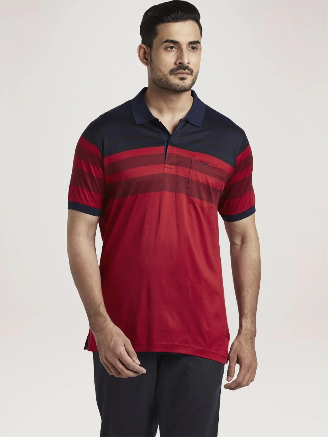 Men Red Tailored Fit Jacquard Cotton Half Sleeve T-Shirt - Image 4