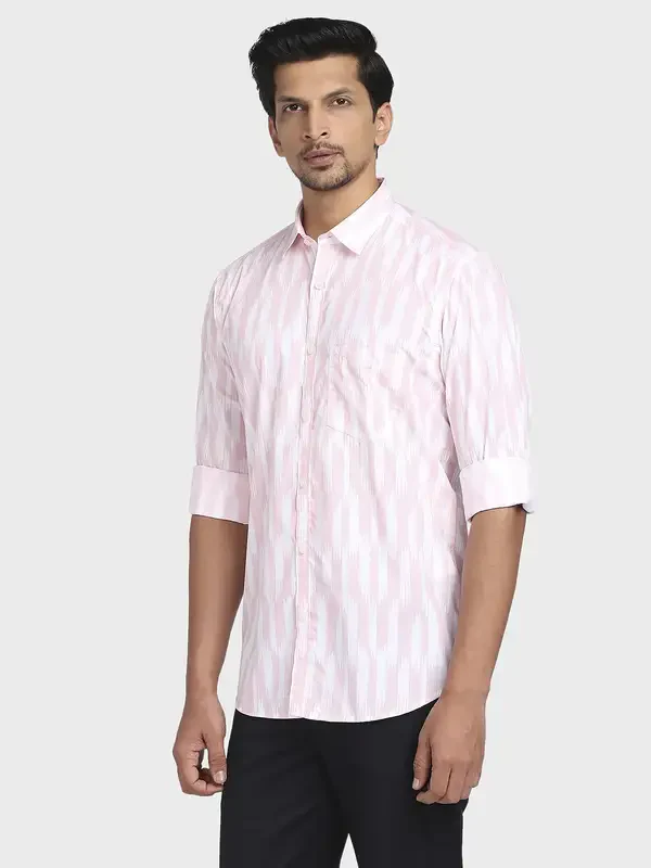 Men Red Tailored Fit Print Cotton Full Sleeve Shirts - Image 3