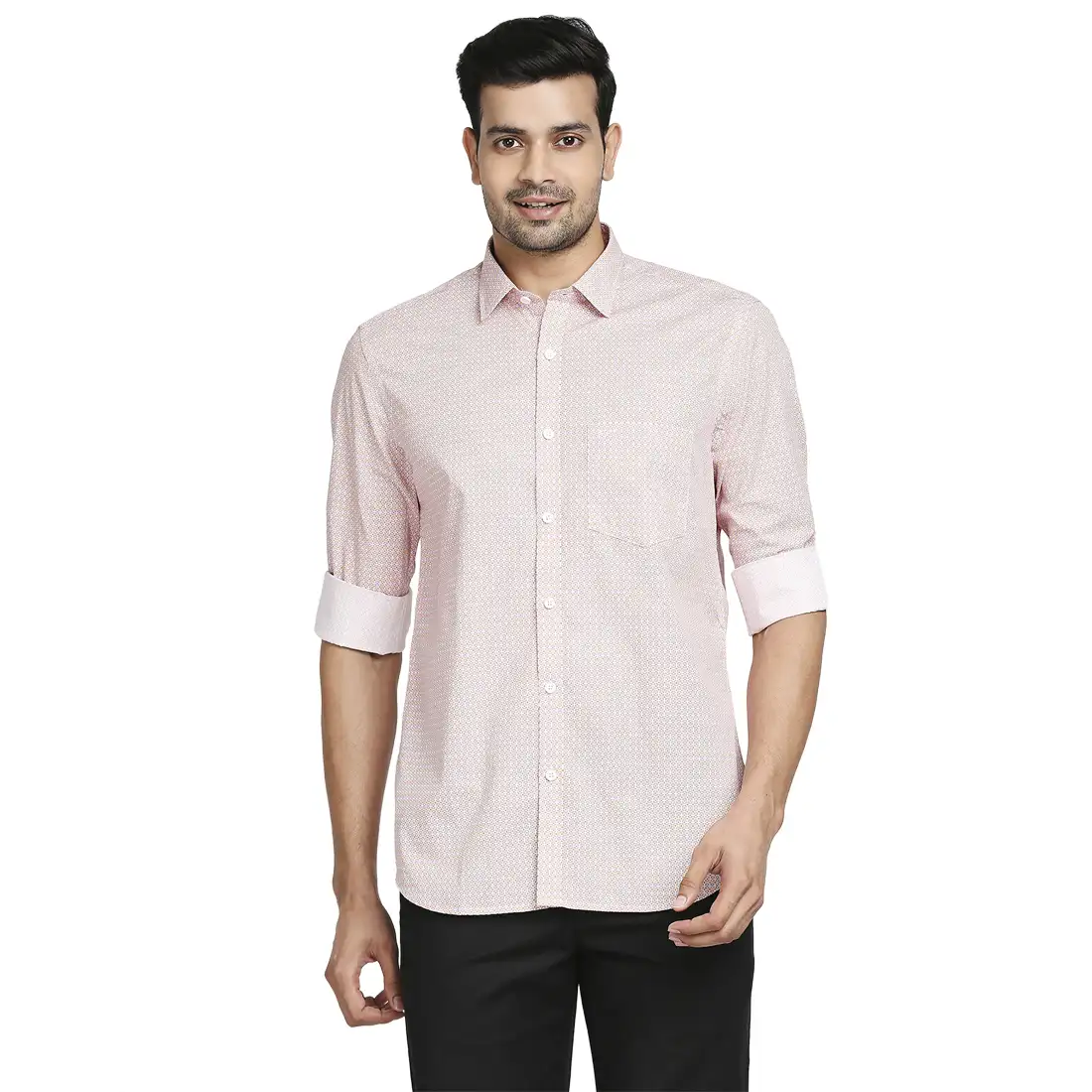 Men Red Tailored Fit Print Cotton Full Sleeve Shirts