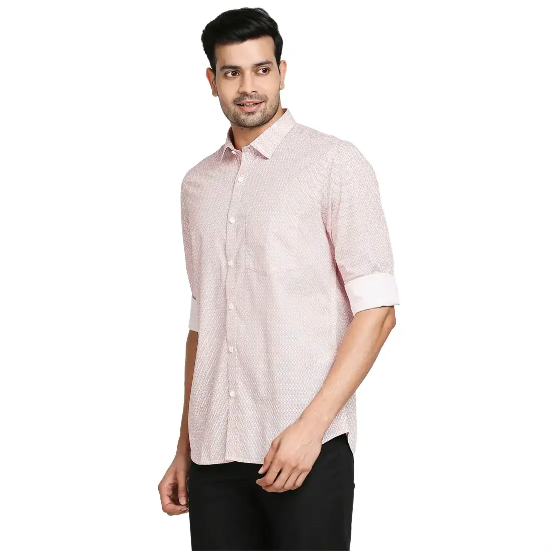 Men Red Tailored Fit Print Cotton Full Sleeve Shirts - Image 3