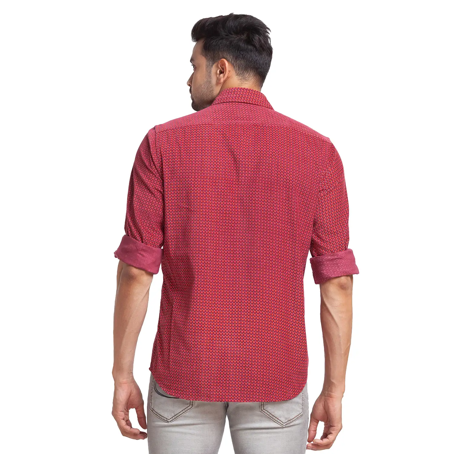Men Red Tailored Fit Print Cotton Full Sleeve Shirts - Image 4