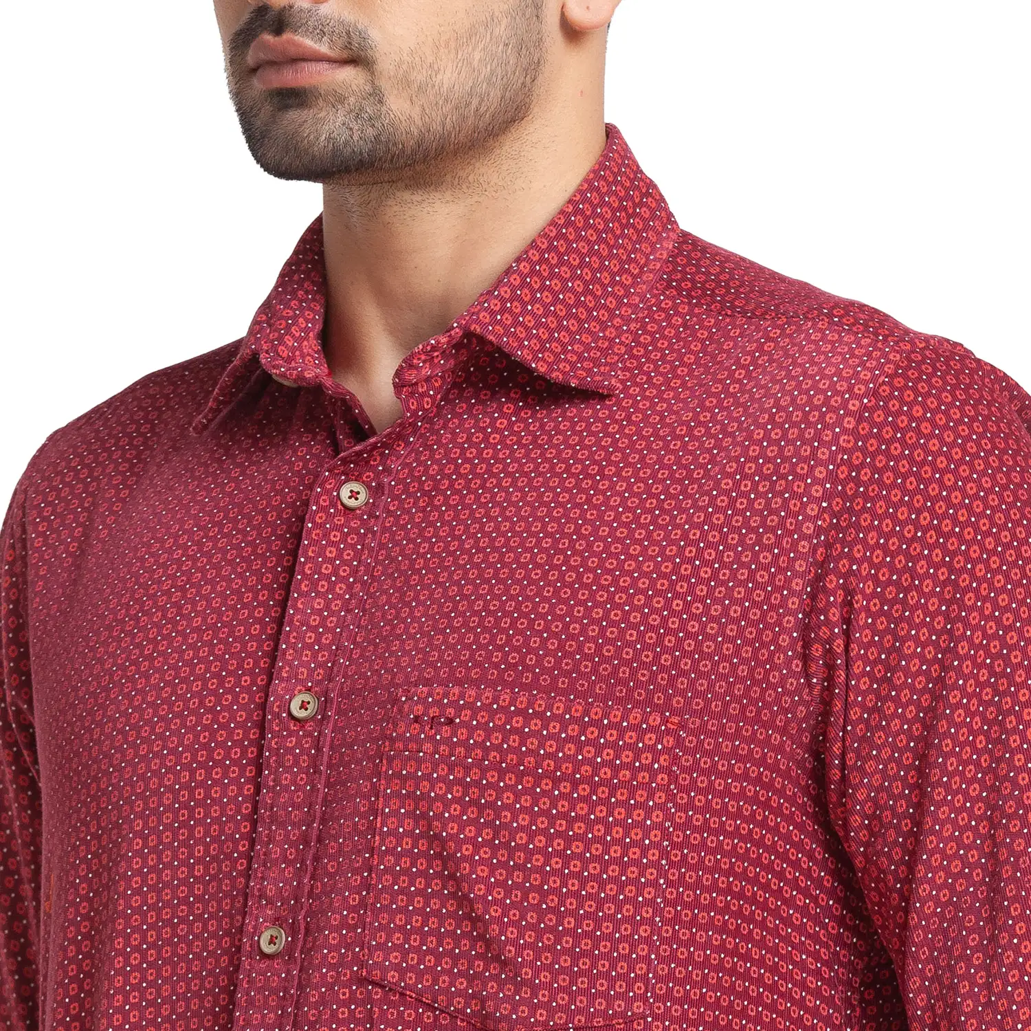 Men Red Tailored Fit Print Cotton Full Sleeve Shirts - Image 6