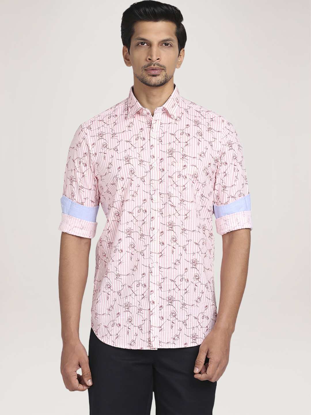 Colorplus Men Pink Printed Tailored Fit Cotton Casual Shirt