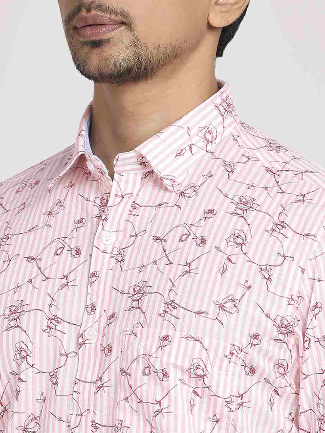 Colorplus Men Pink Printed Tailored Fit Cotton Casual Shirt - Image 6