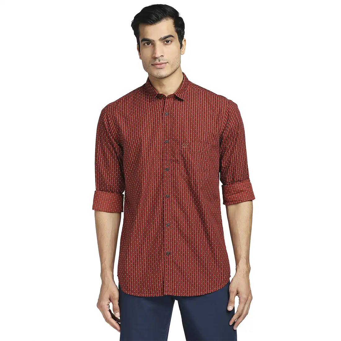 Men Red Tailored Fit Print Cotton Full Sleeve Shirts