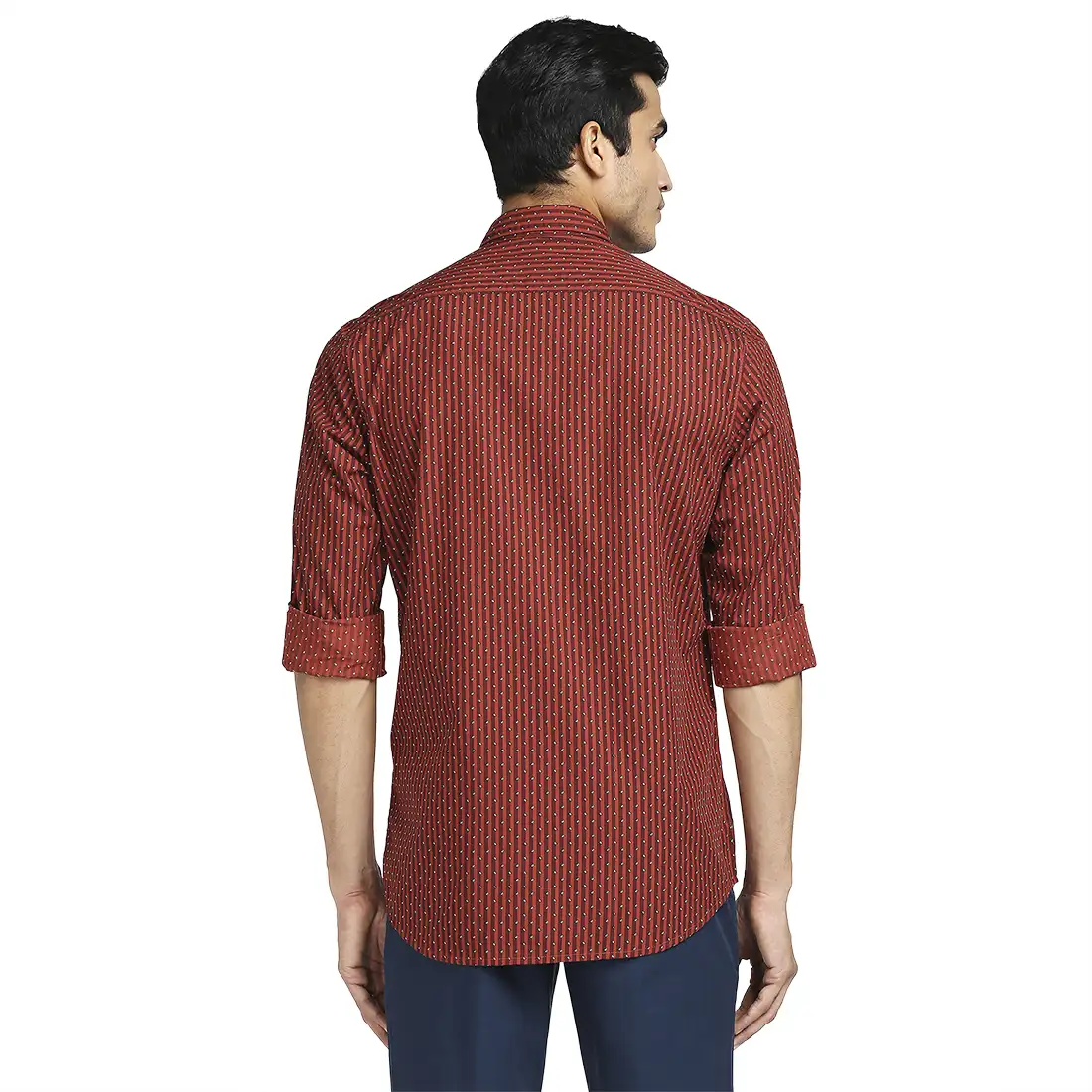 Men Red Tailored Fit Print Cotton Full Sleeve Shirts - Image 4