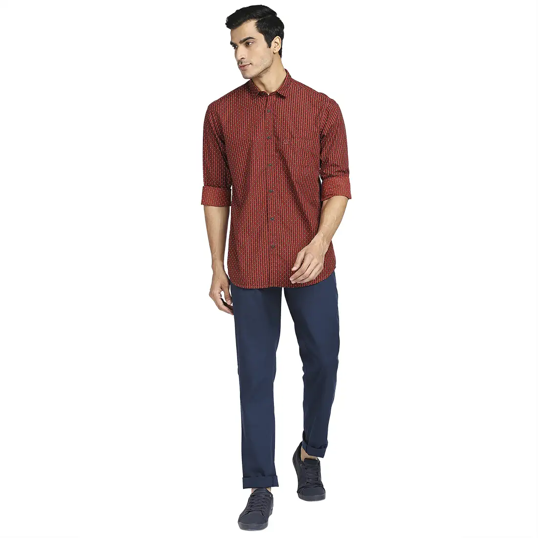 Men Red Tailored Fit Print Cotton Full Sleeve Shirts - Image 5