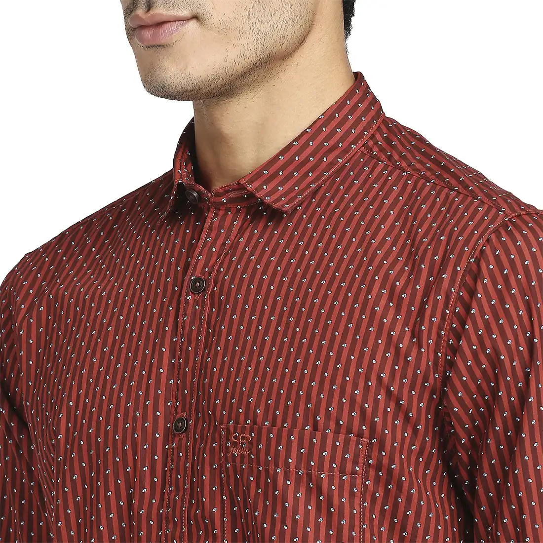 Men Red Tailored Fit Print Cotton Full Sleeve Shirts - Image 6