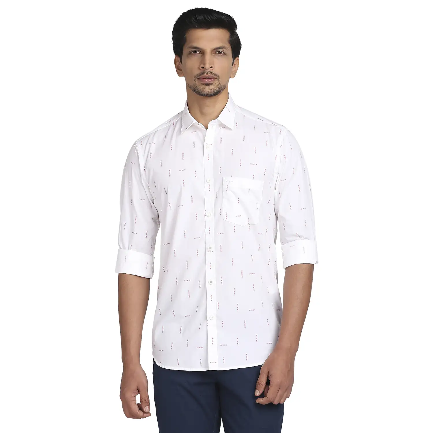 Colorplus Men White Printed Tailored Fit Cotton Casual Shirt