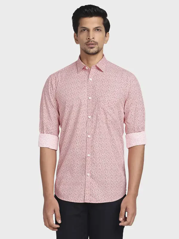 Men Red Tailored Fit Print Cotton Full Sleeve Shirts