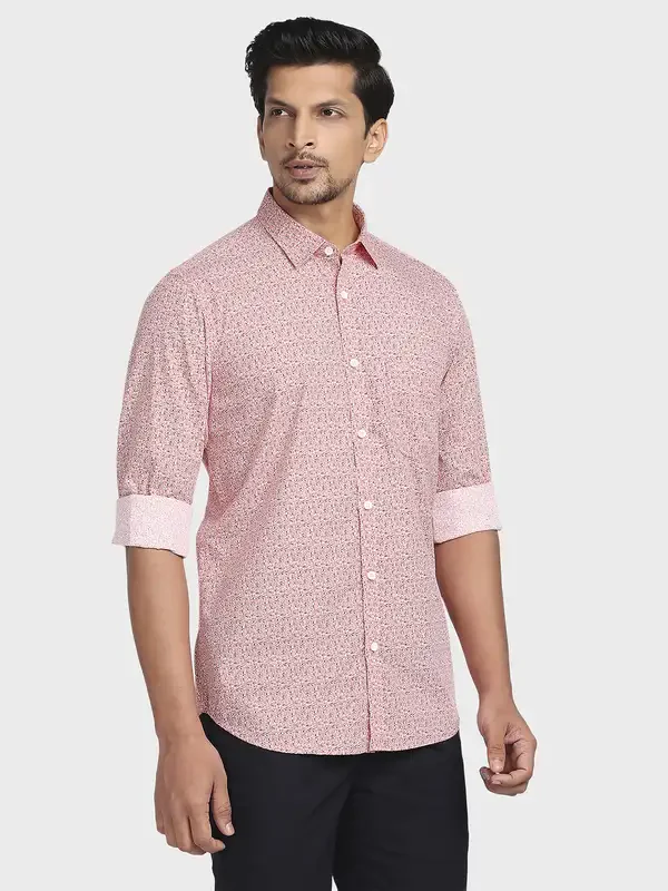 Men Red Tailored Fit Print Cotton Full Sleeve Shirts - Image 2