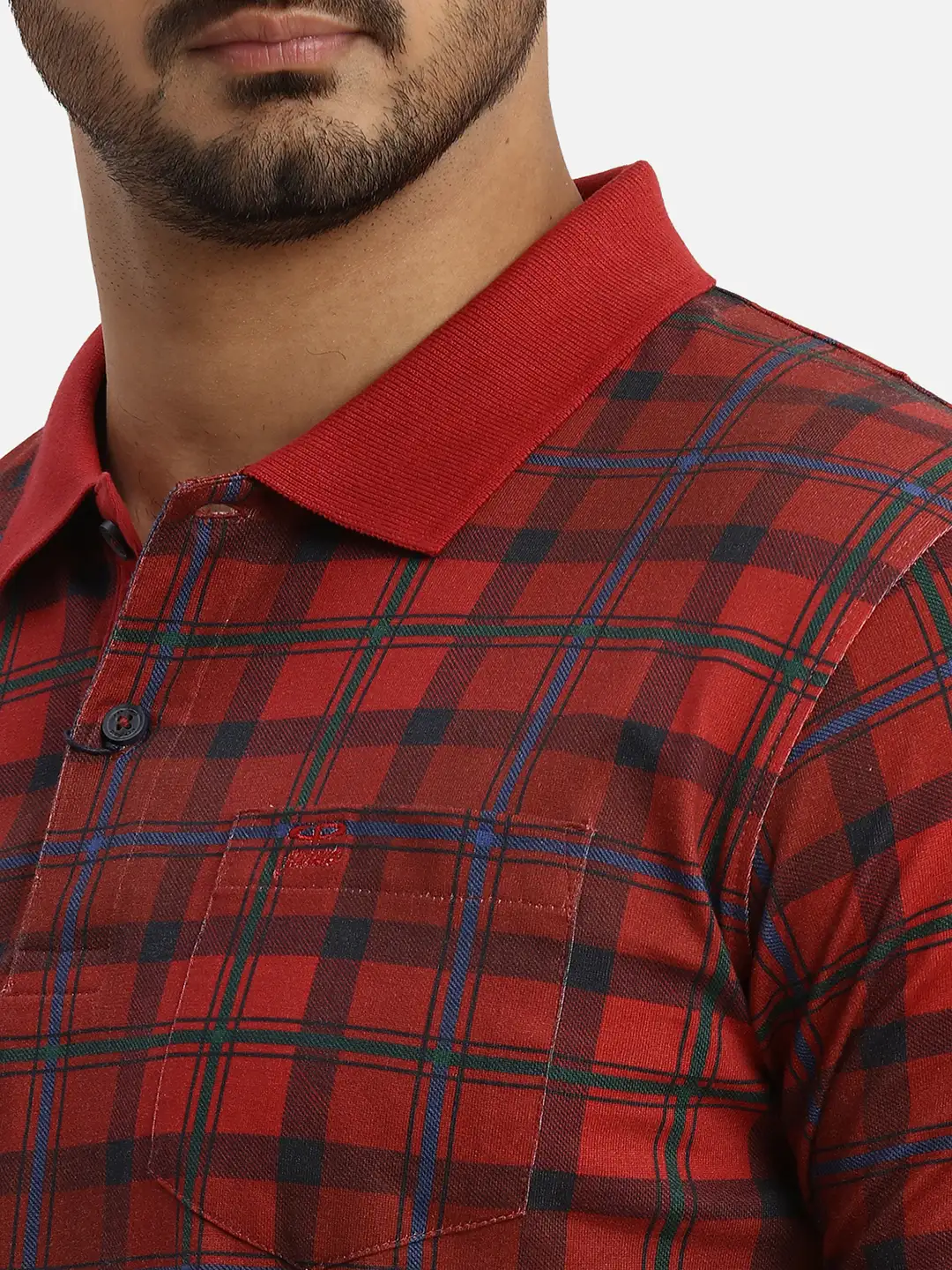 Men Red Tailored Fit Print Cotton Half Sleeve Round Neck Collar Polo T-Shirt - Image 6