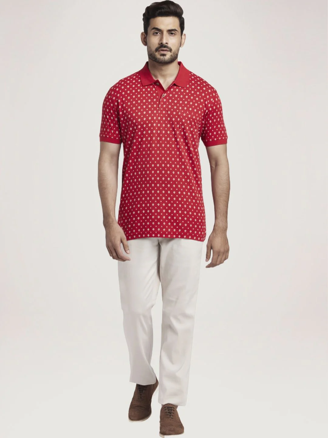 Men Red Tailored Fit Print Cotton Half Sleeve T-Shirt - Image 2