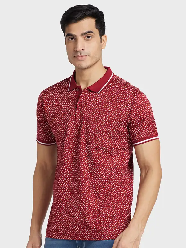 Men Red Tailored Fit Print Cotton Half Sleeve T-Shirt - Image 3