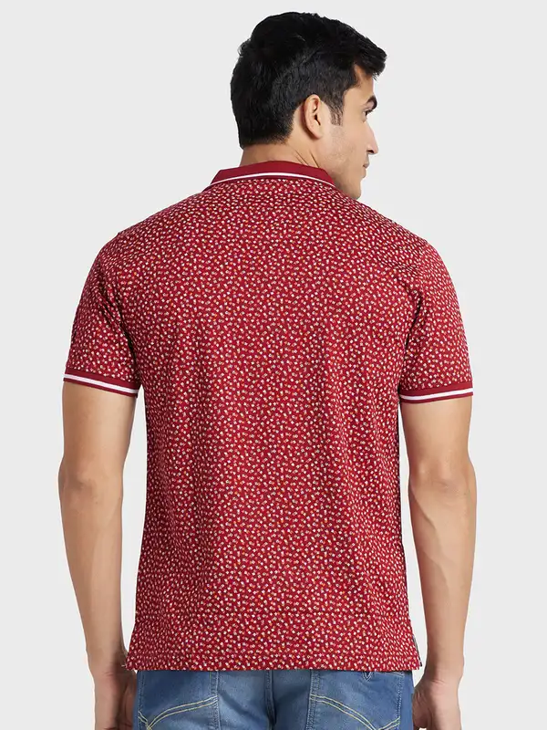 Men Red Tailored Fit Print Cotton Half Sleeve T-Shirt - Image 4