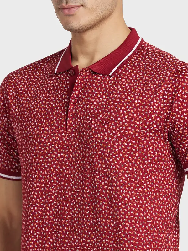 Men Red Tailored Fit Print Cotton Half Sleeve T-Shirt - Image 6