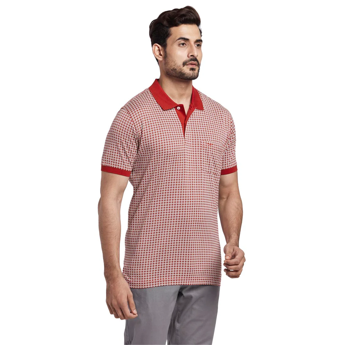 Men Red Tailored Fit Print Cotton Half Sleeve T-Shirt - Image 2