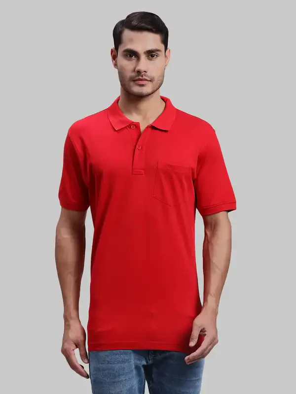 Men Red Tailored Fit Solid Cotton Half Sleeve T-Shirt