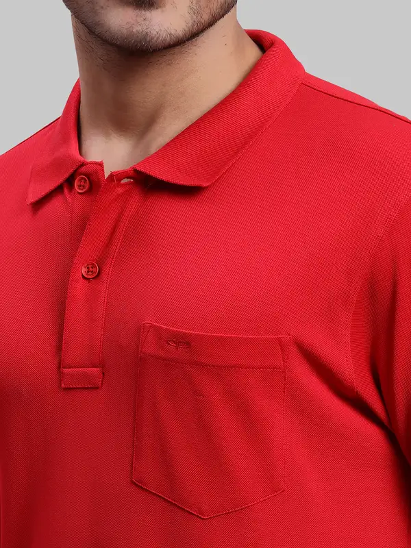 Men Red Tailored Fit Solid Cotton Half Sleeve T-Shirt - Image 6