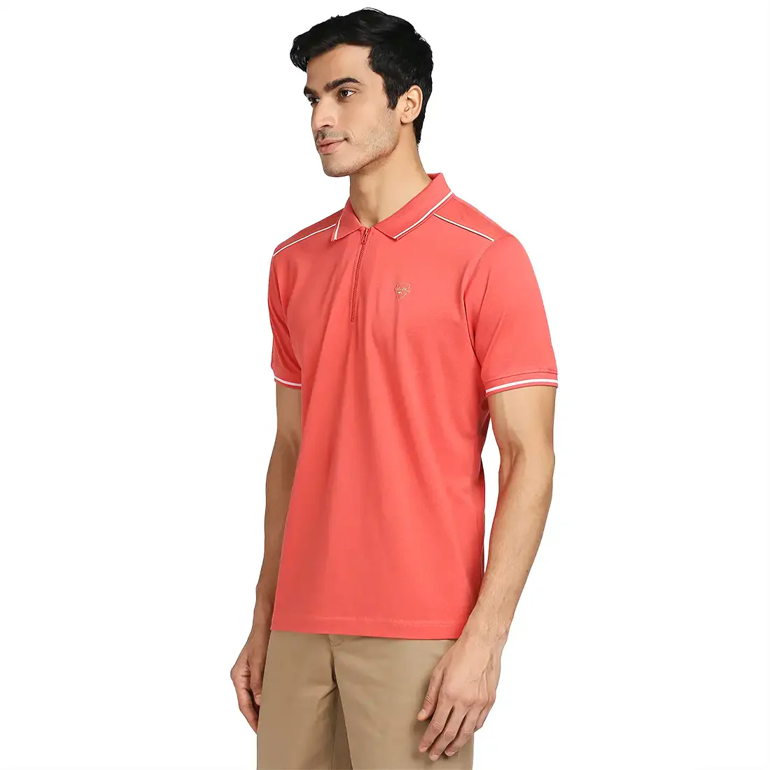 Men Red Tailored Fit Solid Cotton Half Sleeve T-Shirt - Image 3