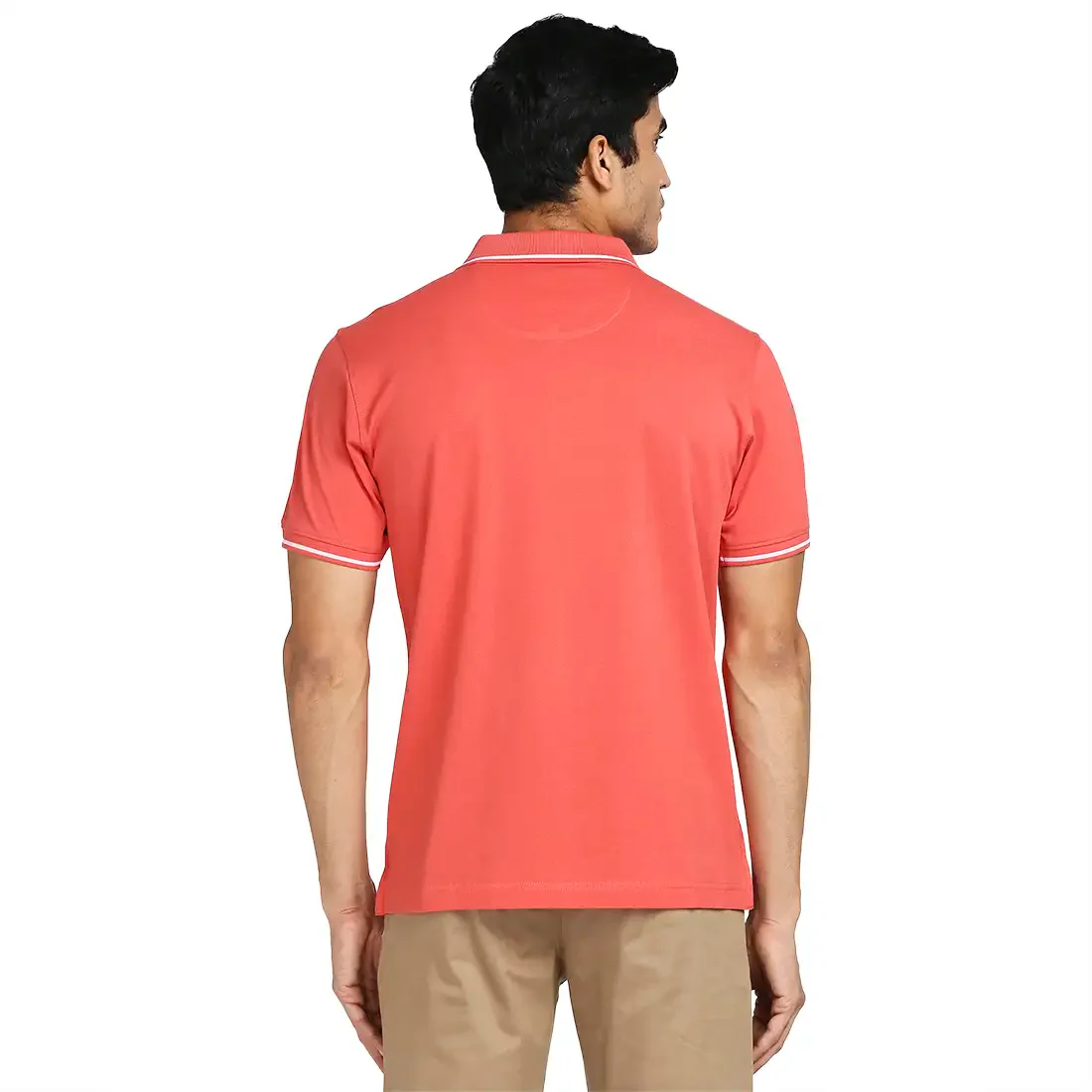 Men Red Tailored Fit Solid Cotton Half Sleeve T-Shirt - Image 4