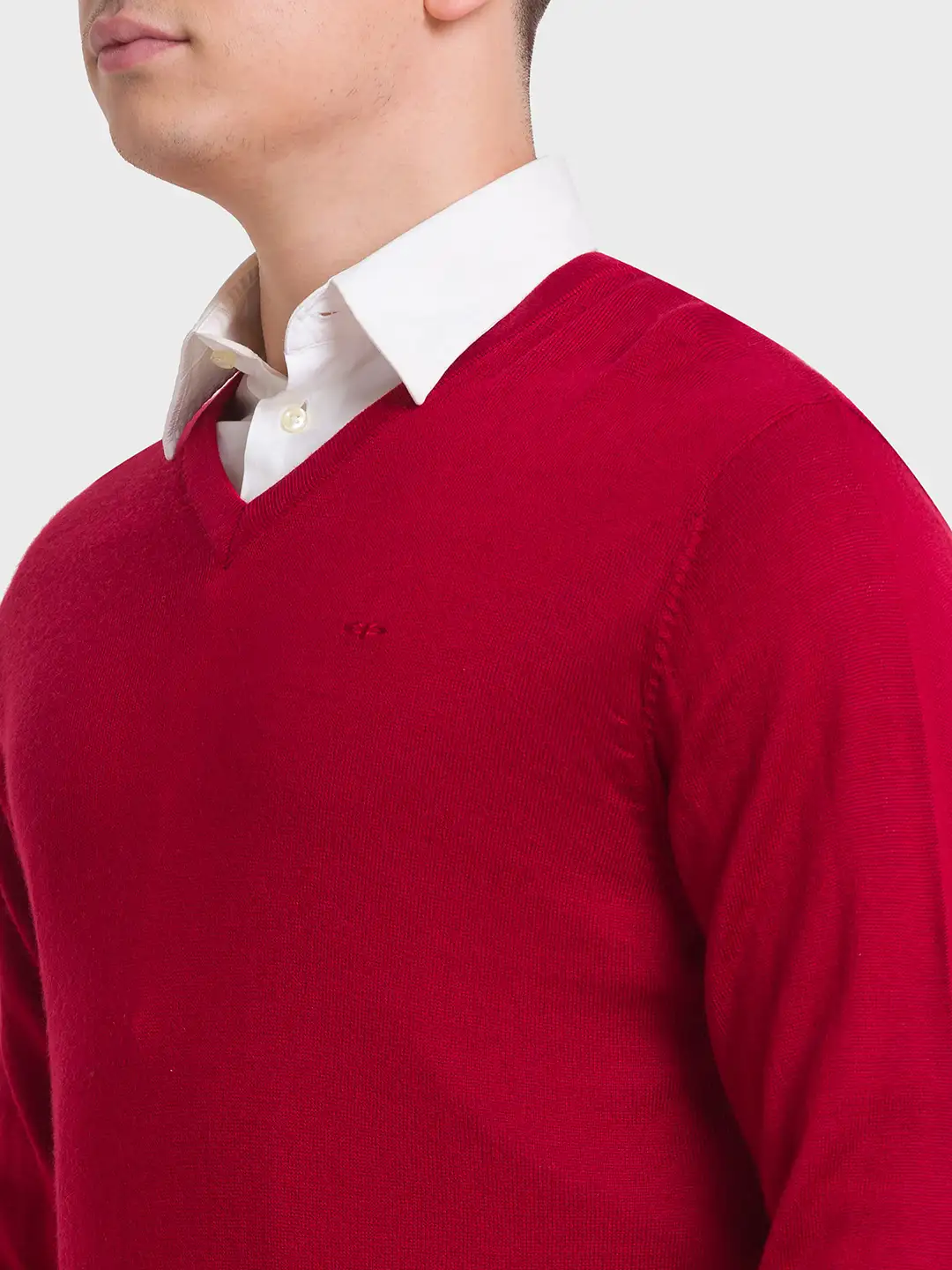 Men Red Tailored Fit Solid Merino Wool Acrylic Blend Full Sleeve V Neck Collar Sweaters - Image 6