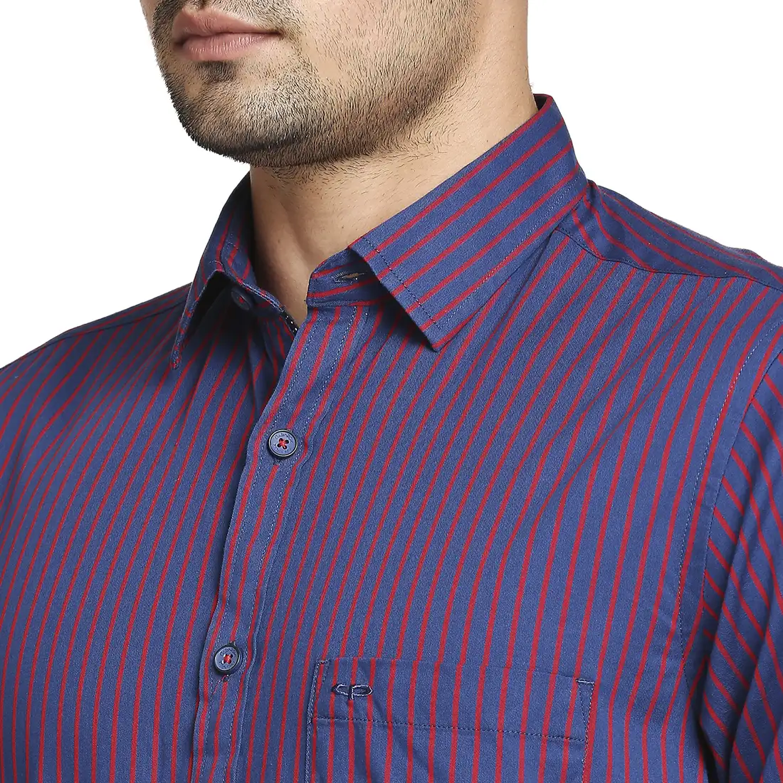 Men Red Tailored Fit Stripe Cotton Full Sleeve Shirts - Image 6