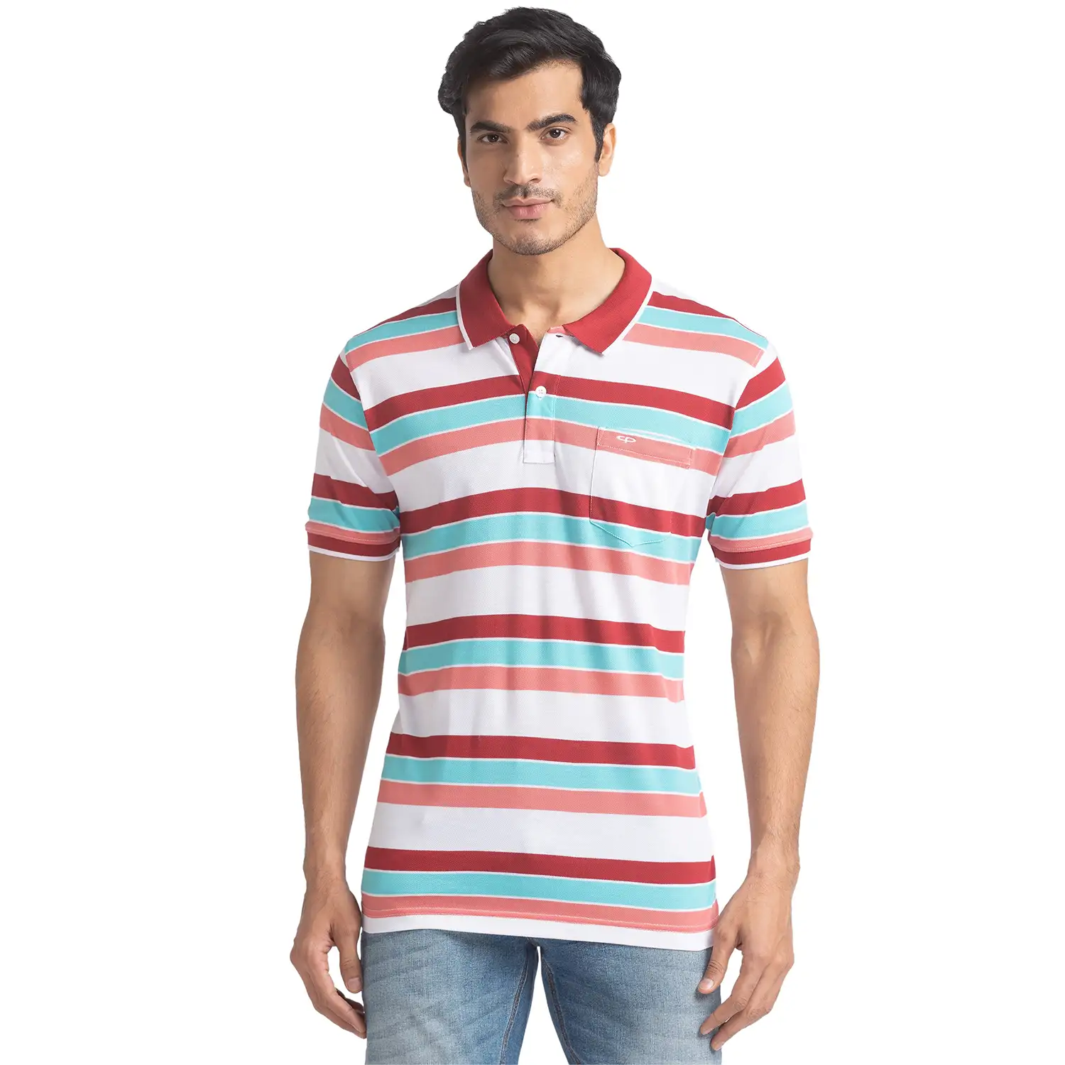 Men Red Tailored Fit Stripe Cotton Half Sleeve T-Shirt